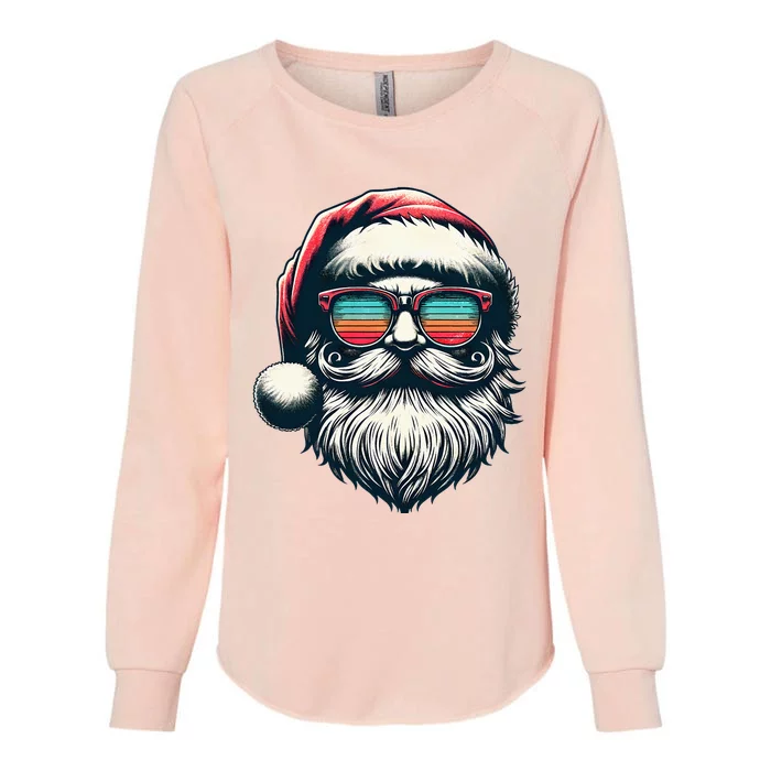 Santa Face Retro Sunglasses Christmas Xmas Womens California Wash Sweatshirt