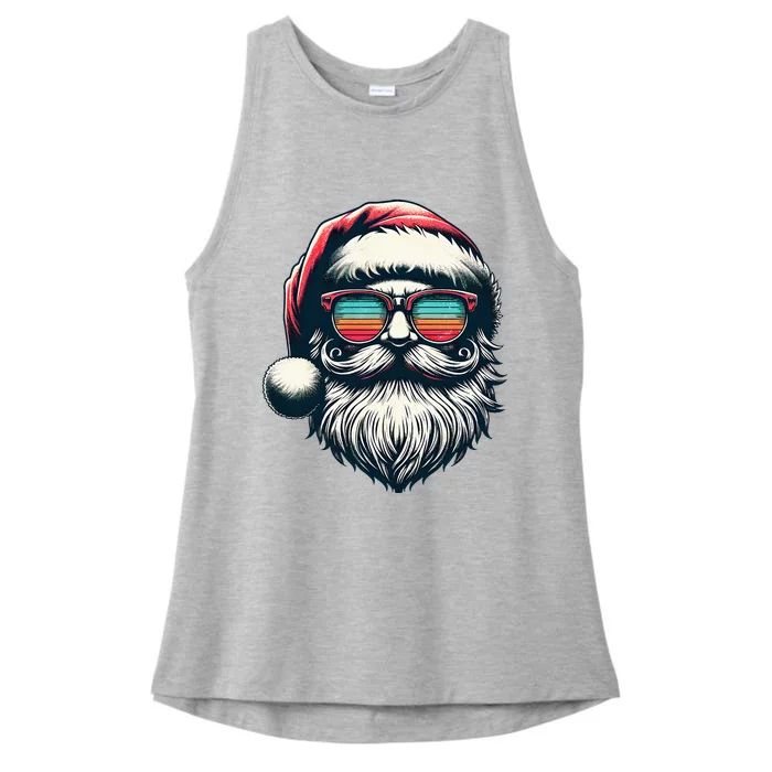 Santa Face Retro Sunglasses Christmas Xmas Ladies Tri-Blend Wicking Tank