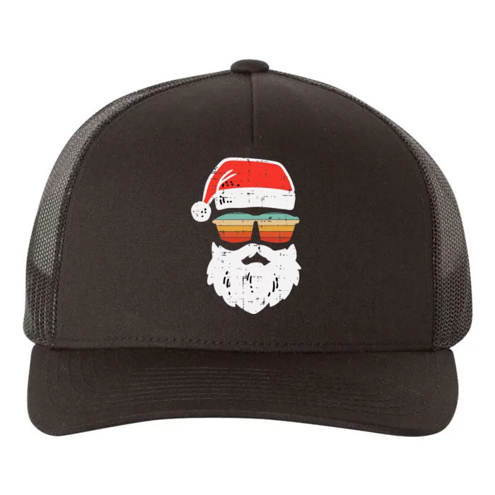 Santa Face Retro Sunglasses Christmas Xmas Kids Yupoong Adult 5-Panel Trucker Hat