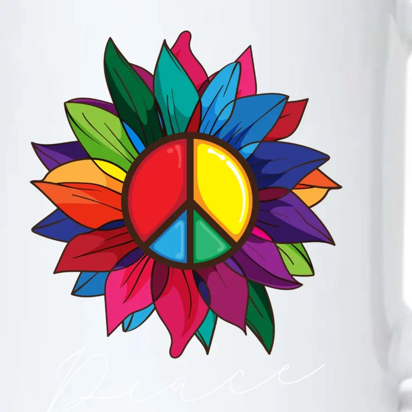 Sunflower Flower Rainbow Peace Sign World Retro Hippie 70s Gift Black Color Changing Mug