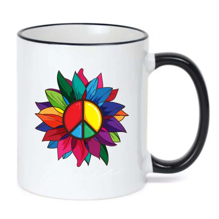 Sunflower Flower Rainbow Peace Sign World Retro Hippie 70s Gift Black Color Changing Mug