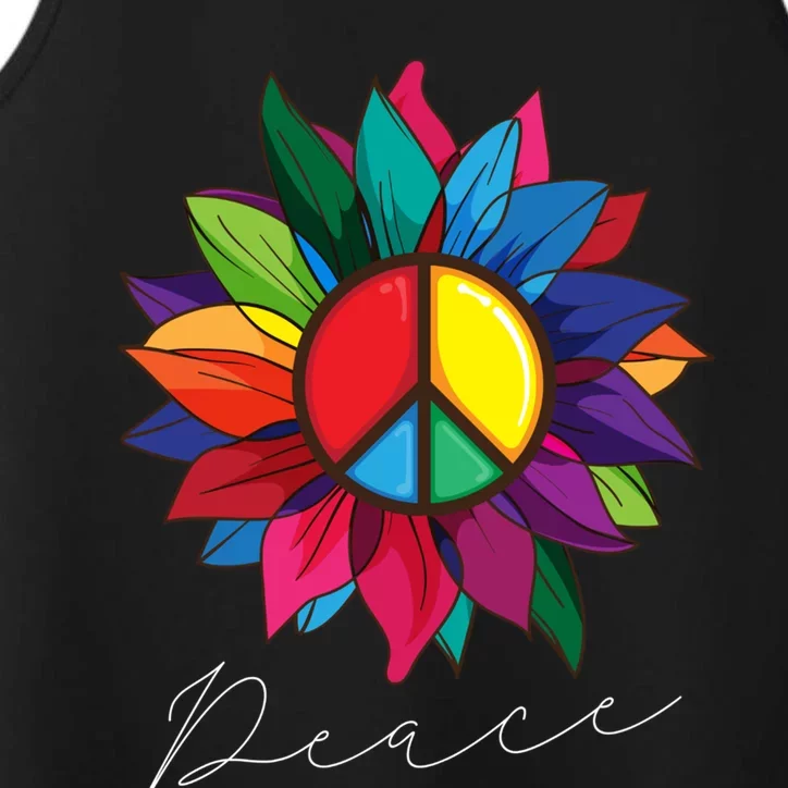 Sunflower Flower Rainbow Peace Sign World Retro Hippie 70s Gift Performance Tank