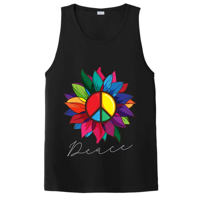 Sunflower Flower Rainbow Peace Sign World Retro Hippie 70s Gift Performance Tank