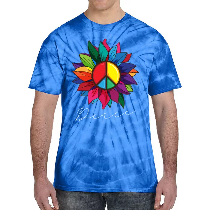 Sunflower Flower Rainbow Peace Sign World Retro Hippie 70s Gift Tie-Dye T-Shirt