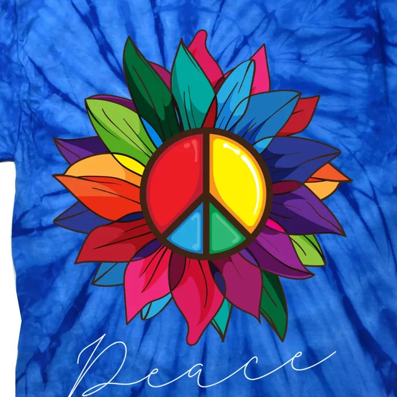 Sunflower Flower Rainbow Peace Sign World Retro Hippie 70s Gift Tie-Dye T-Shirt