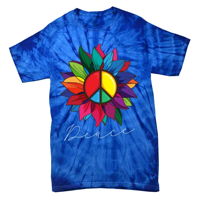 Sunflower Flower Rainbow Peace Sign World Retro Hippie 70s Gift Tie-Dye T-Shirt