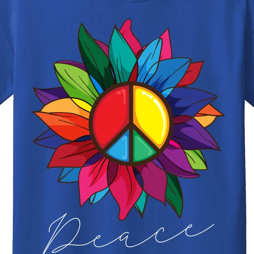 Sunflower Flower Rainbow Peace Sign World Retro Hippie 70s Gift Kids T-Shirt