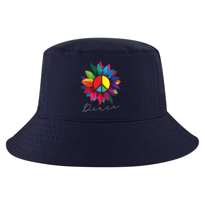 Sunflower Flower Rainbow Peace Sign World Retro Hippie 70s Gift Cool Comfort Performance Bucket Hat