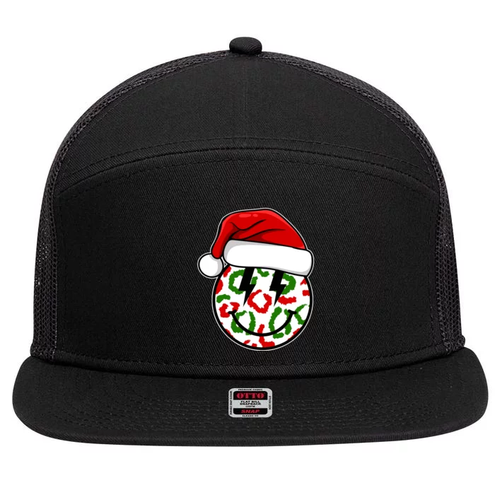 Smile Face Santa Christmas Retro 7 Panel Mesh Trucker Snapback Hat