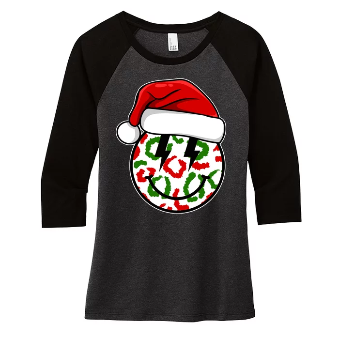 Smile Face Santa Christmas Retro Women's Tri-Blend 3/4-Sleeve Raglan Shirt