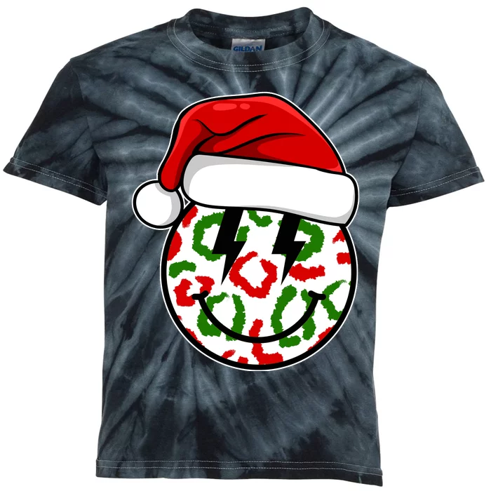 Smile Face Santa Christmas Retro Kids Tie-Dye T-Shirt