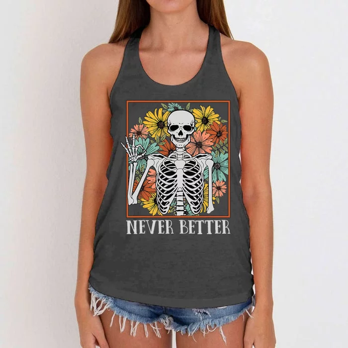 Spooky Floral Skull Halloween Delight Women's Knotted Racerback Tank