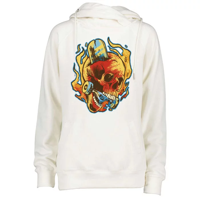 Skull Flame Skater Womens Funnel Neck Pullover Hood