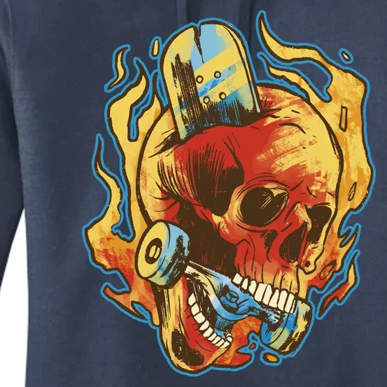 Skull Flame Skater Women's Pullover Hoodie