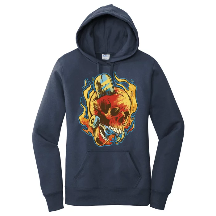 Skull Flame Skater Women's Pullover Hoodie