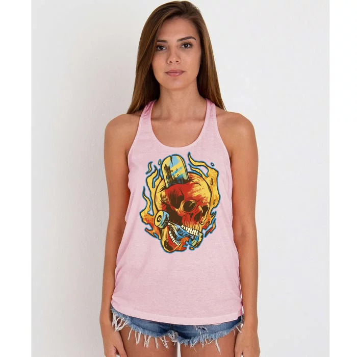 Skull Flame Skater Women's Knotted Racerback Tank