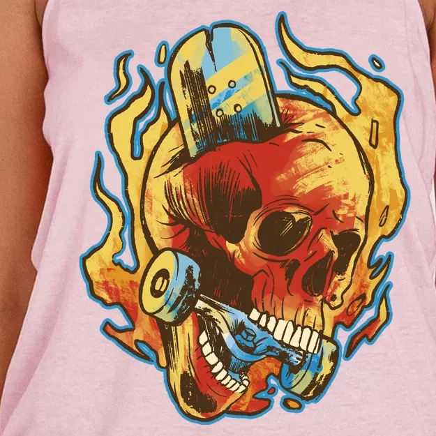 Skull Flame Skater Women's Knotted Racerback Tank