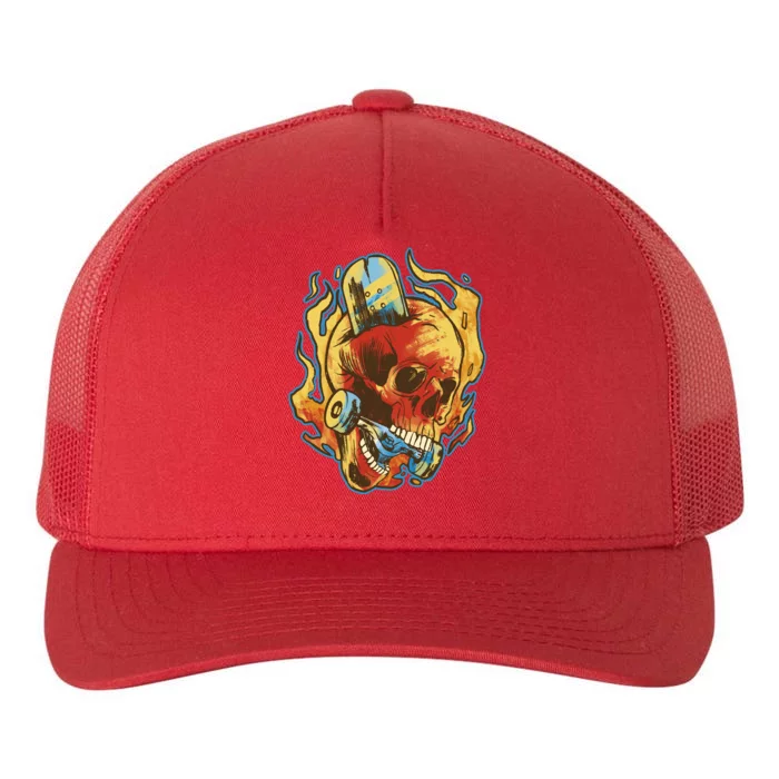 Skull Flame Skater Yupoong Adult 5-Panel Trucker Hat