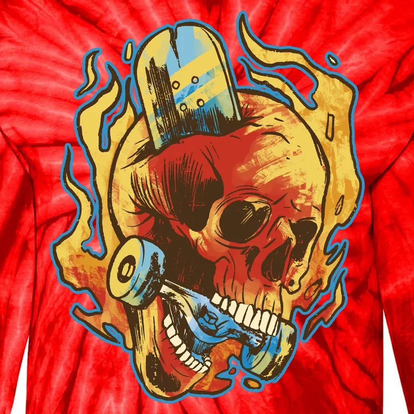 Skull Flame Skater Tie-Dye Long Sleeve Shirt