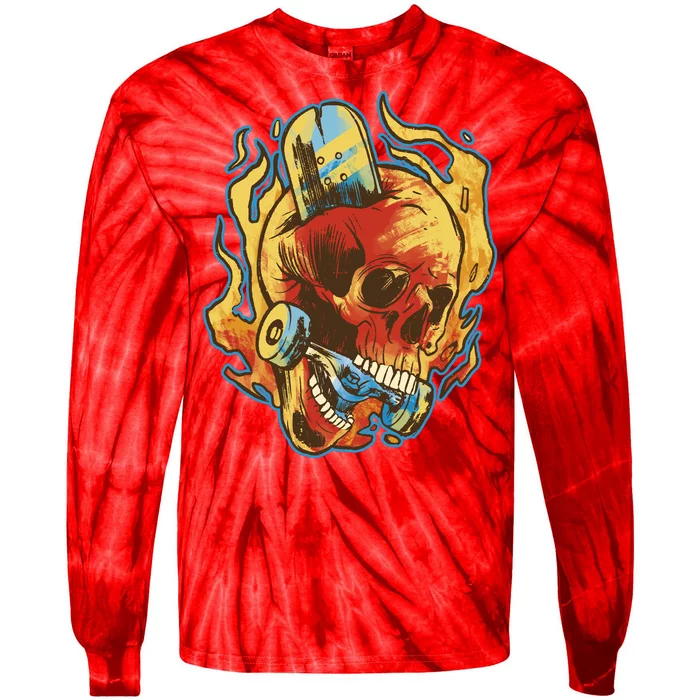 Skull Flame Skater Tie-Dye Long Sleeve Shirt