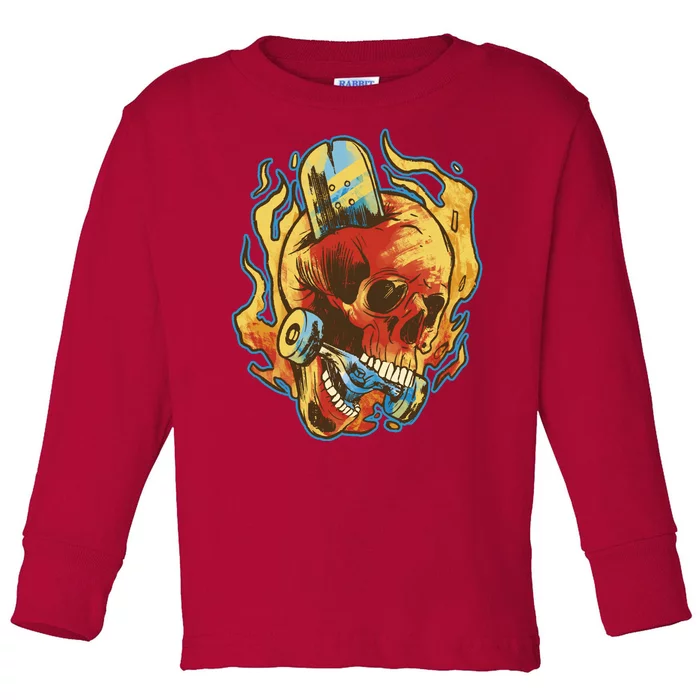 Skull Flame Skater Toddler Long Sleeve Shirt