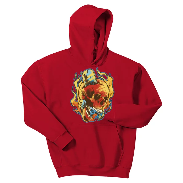 Skull Flame Skater Kids Hoodie