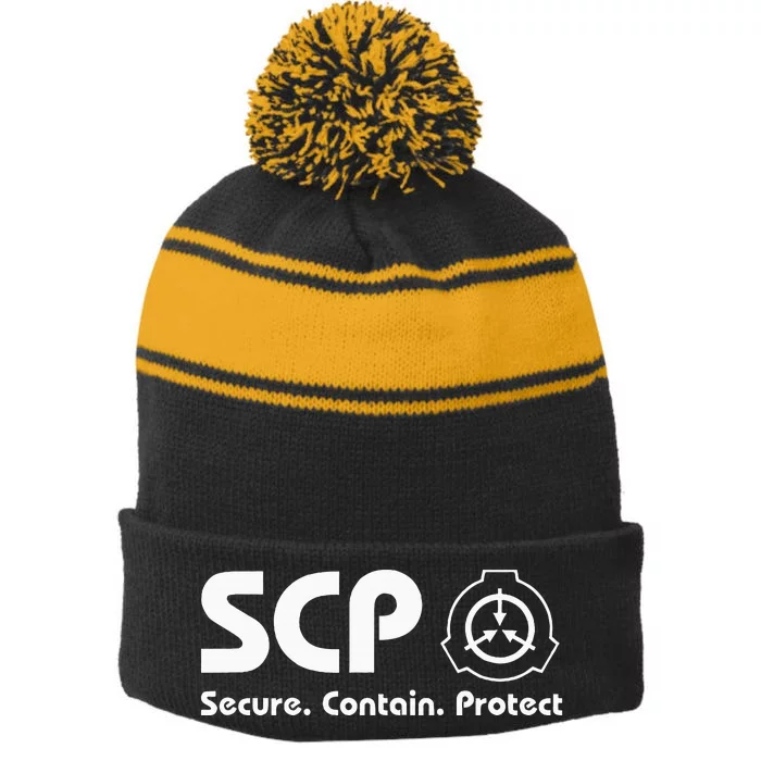 Scp Foundation Scp Secure Contain Protect Stripe Pom Pom Beanie