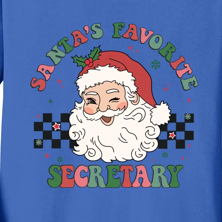 SantaS Favorite Secretary Retro Groovy Santa Face Christmas Funny Gift Kids Long Sleeve Shirt