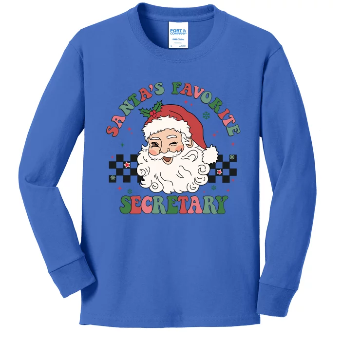 SantaS Favorite Secretary Retro Groovy Santa Face Christmas Funny Gift Kids Long Sleeve Shirt