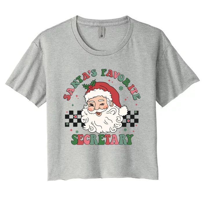 SantaS Favorite Secretary Retro Groovy Santa Face Christmas Funny Gift Women's Crop Top Tee