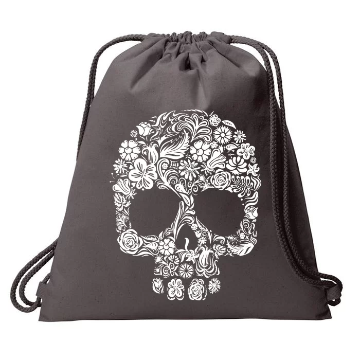 Skull Flowers Skull Drawstring Bag