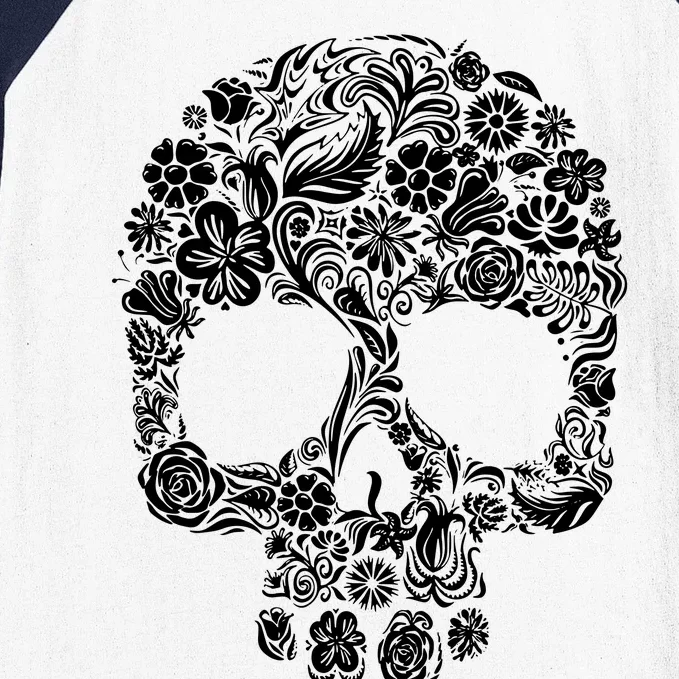 Skull Flowers Skull Baseball Sleeve Shirt