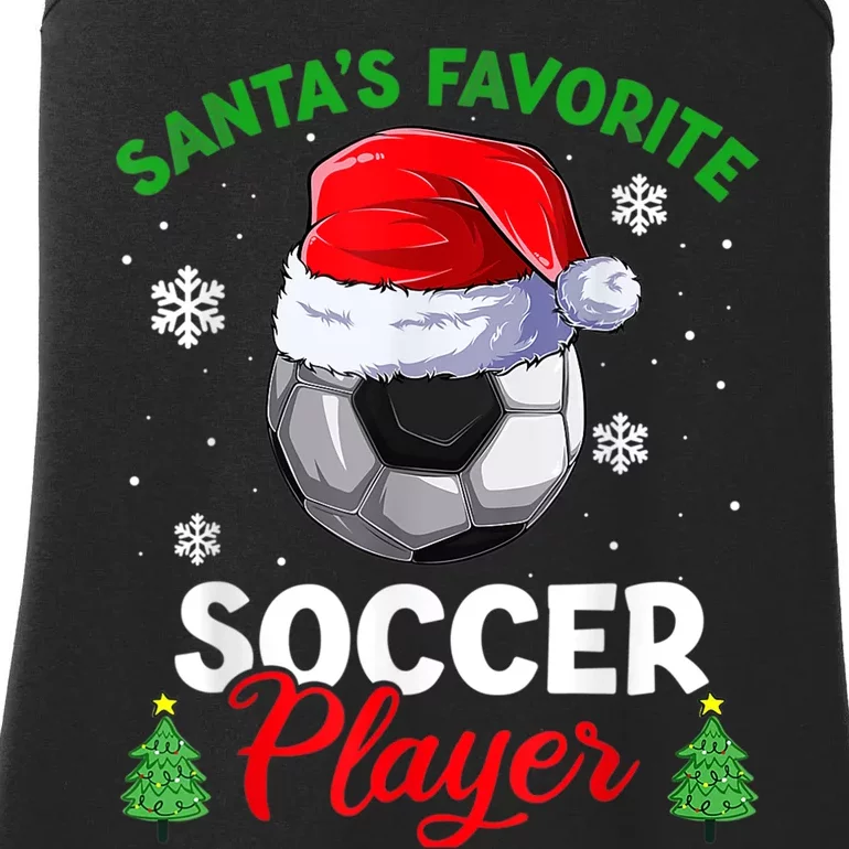 Santa's Favorite Soccer Player Christmas Pajama Ladies Essential Tank