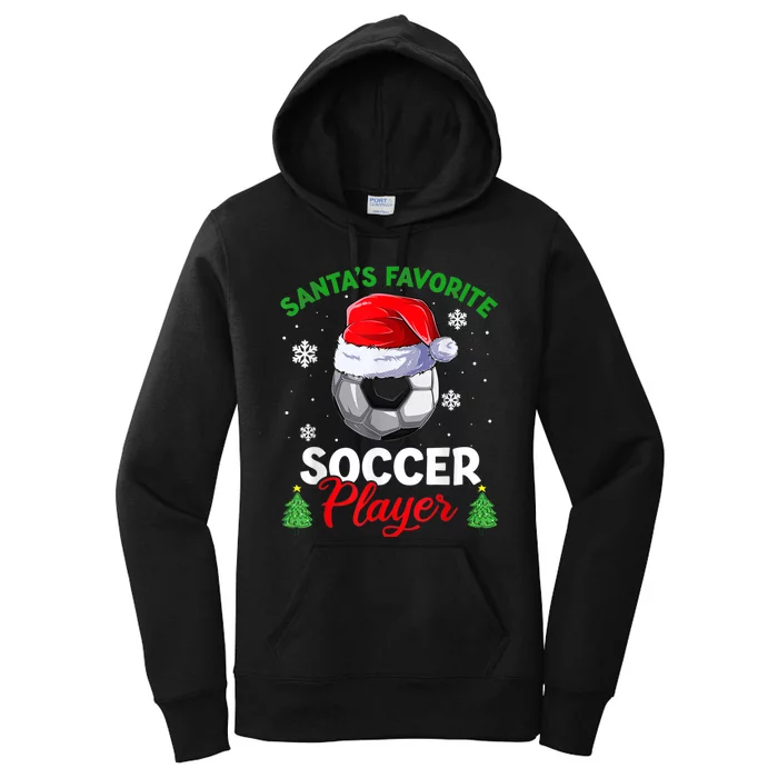 Santa's Favorite Soccer Player Christmas Pajama Women's Pullover Hoodie