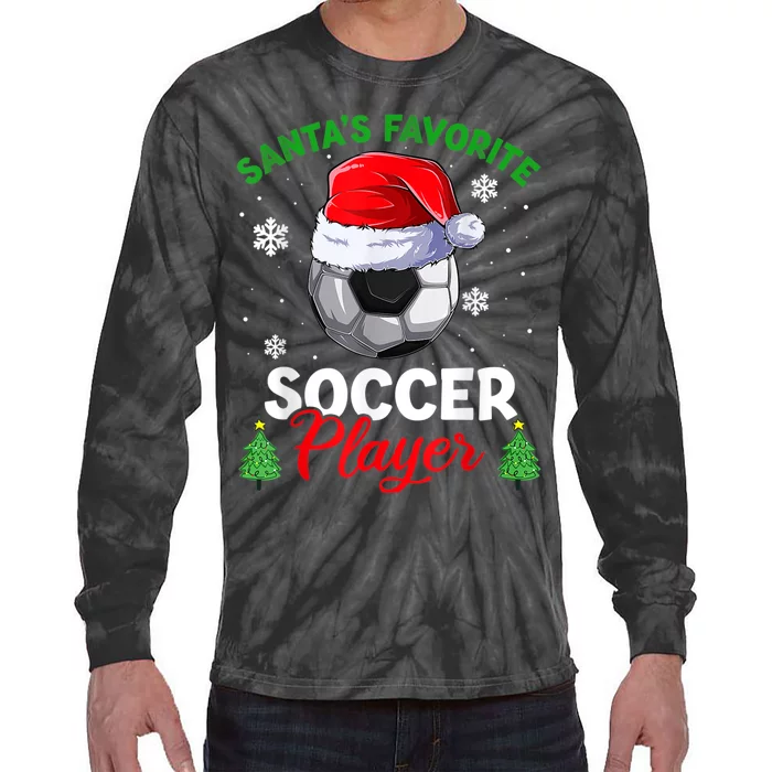 Santa's Favorite Soccer Player Christmas Pajama Tie-Dye Long Sleeve Shirt