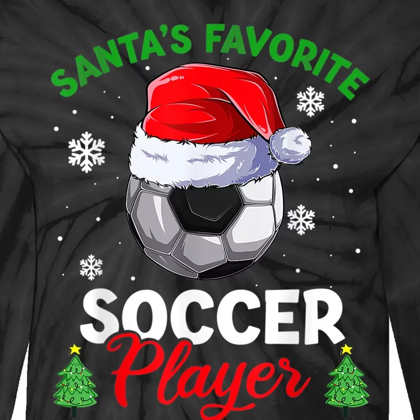 Santa's Favorite Soccer Player Christmas Pajama Tie-Dye Long Sleeve Shirt