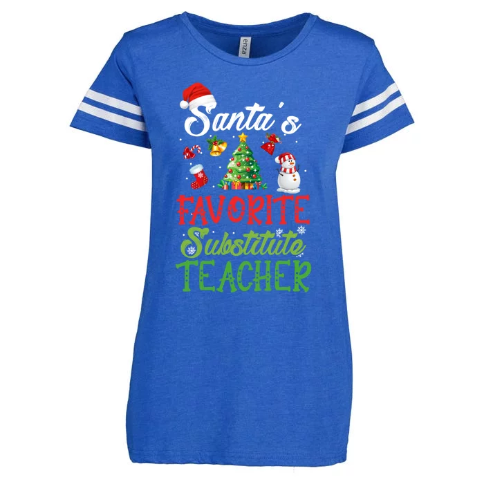 SantaS Favorite Substitute Teacher Christmas Tree Santa Hat Funny Gift Enza Ladies Jersey Football T-Shirt