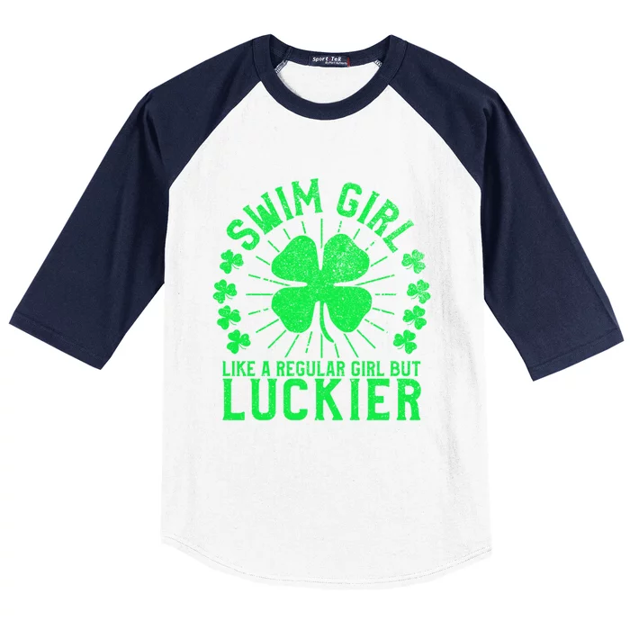 Swim Funny St Patrick's Day Female Swimmer Swimming Gift Baseball Sleeve Shirt