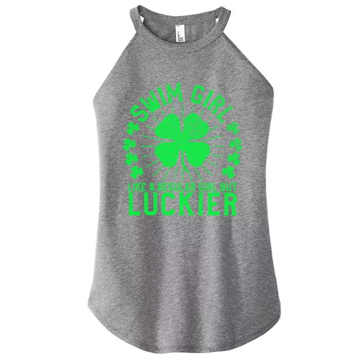 Swim Funny St Patrick's Day Female Swimmer Swimming Gift Women’s Perfect Tri Rocker Tank