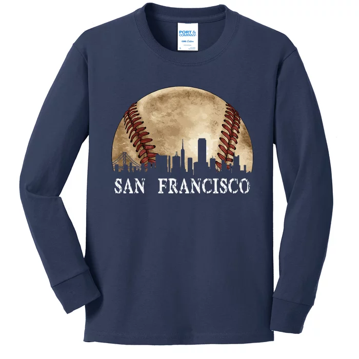 San Francisco Skyline City Vintage Baseball Lover Kids Long Sleeve Shirt