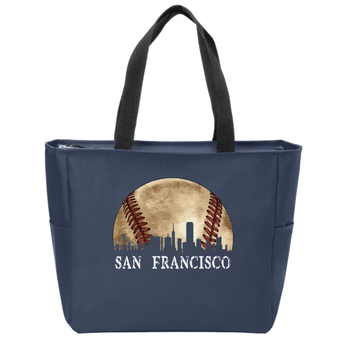 San Francisco Skyline City Vintage Baseball Lover Zip Tote Bag