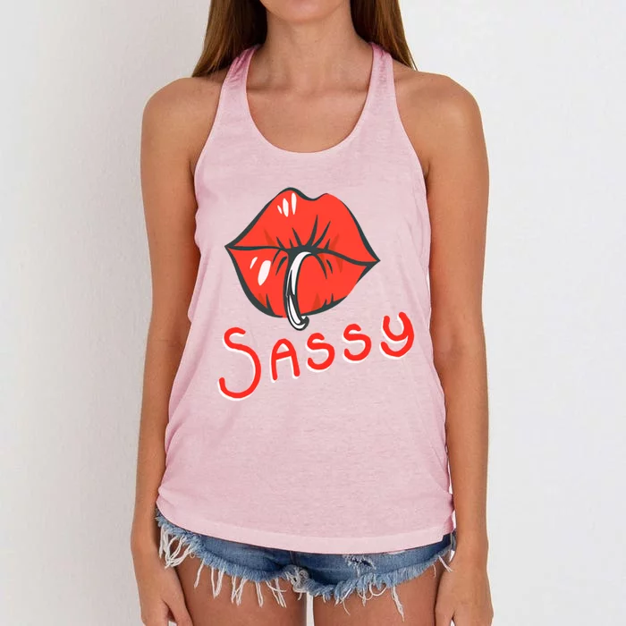 Sassy Fabulous Sarcastic And With Attitude Cute Ing Lips Gift Women's Knotted Racerback Tank