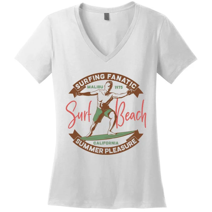 Surfing Fanatic Summer Pleasure Women's V-Neck T-Shirt