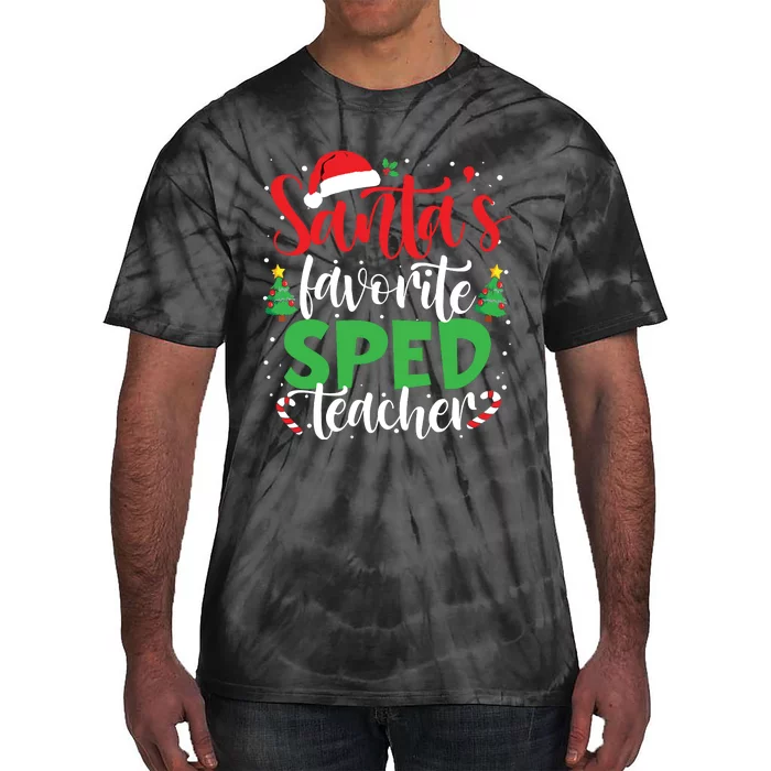 Santas Favorite Sped Teacher Christmas Santa Hat Light Tie-Dye T-Shirt