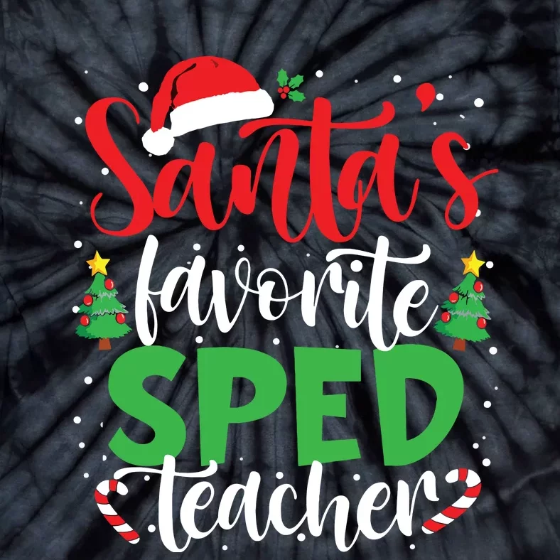 Santas Favorite Sped Teacher Christmas Santa Hat Light Tie-Dye T-Shirt