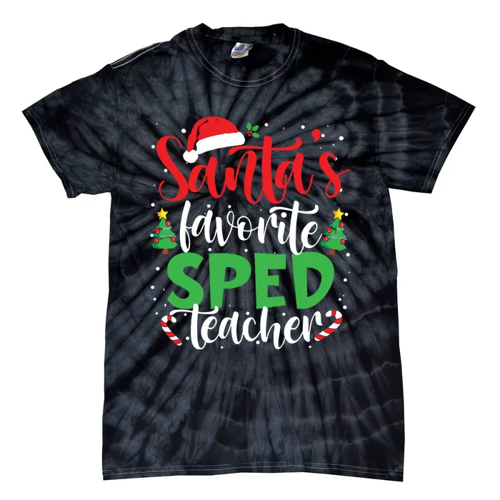 Santas Favorite Sped Teacher Christmas Santa Hat Light Tie-Dye T-Shirt