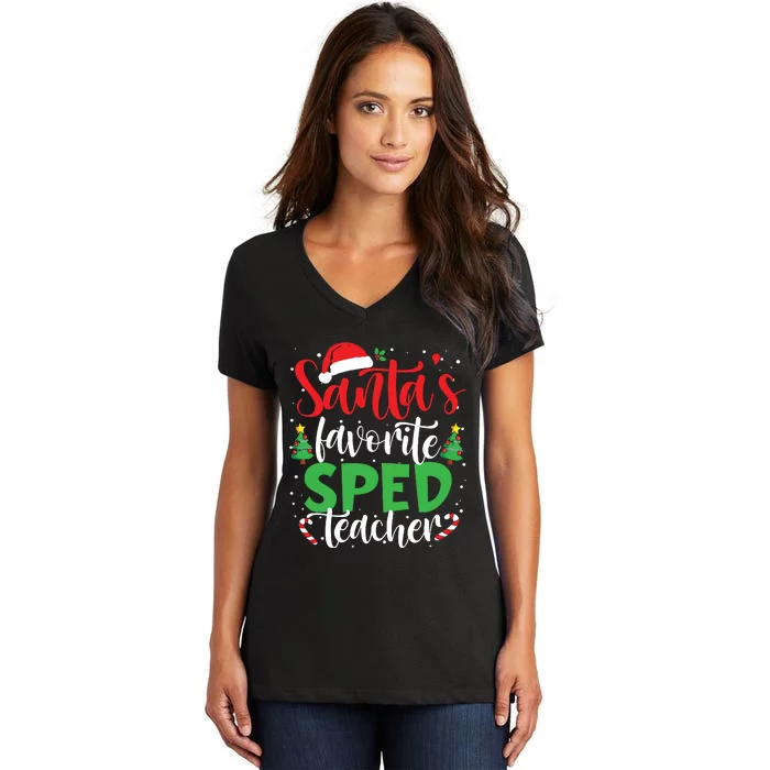 Santas Favorite Sped Teacher Christmas Santa Hat Light Women's V-Neck T-Shirt