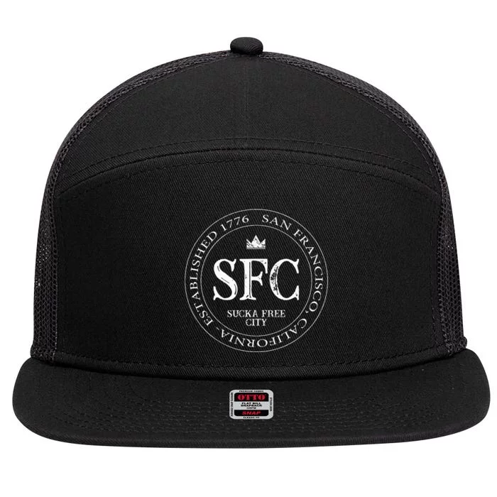 San Francisco Sucka Free City Sf Patch Badge Logo 7 Panel Mesh Trucker Snapback Hat