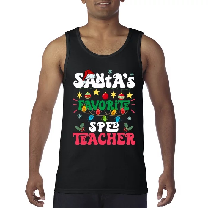 SantaS Favorite Sped Teacher Santa Hat Xmas Light Christmas Tank Top