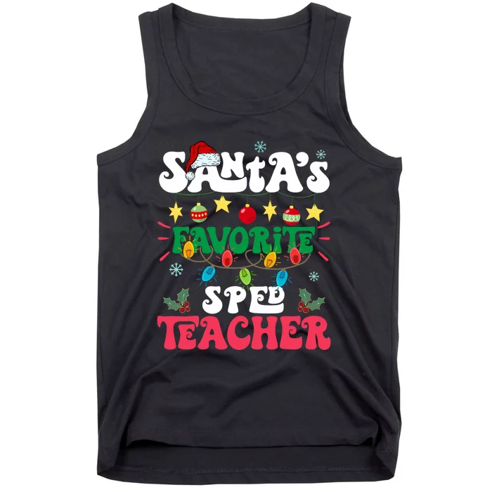 SantaS Favorite Sped Teacher Santa Hat Xmas Light Christmas Tank Top